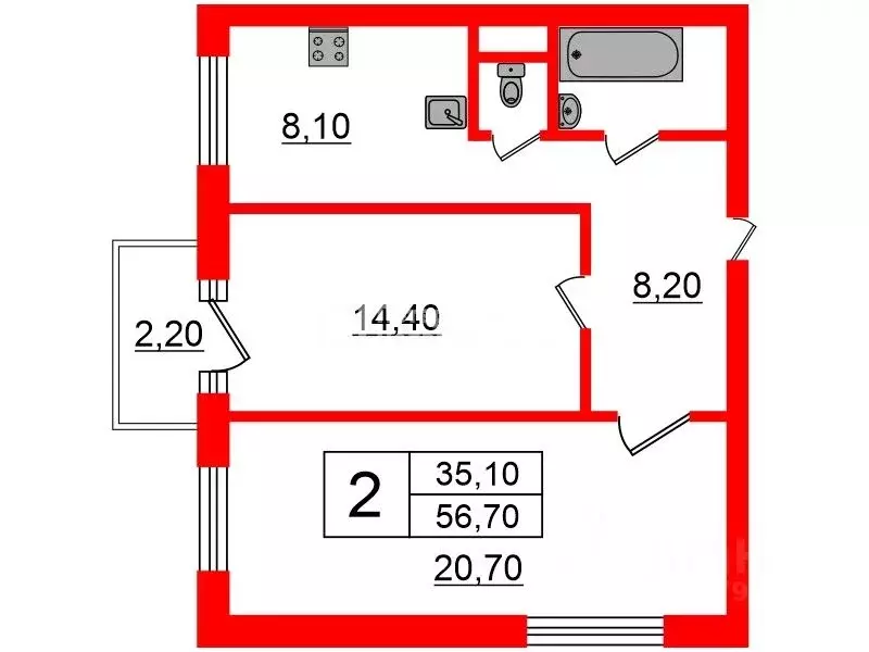 2-к кв. Санкт-Петербург Новочеркасский просп., 15 (56.7 м) - Фото 1