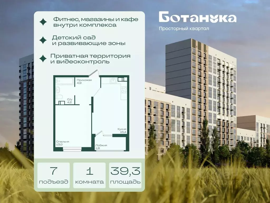 1-к кв. Краснодарский край, Краснодар Ботаника жилой комплекс (39.3 м) - Фото 2