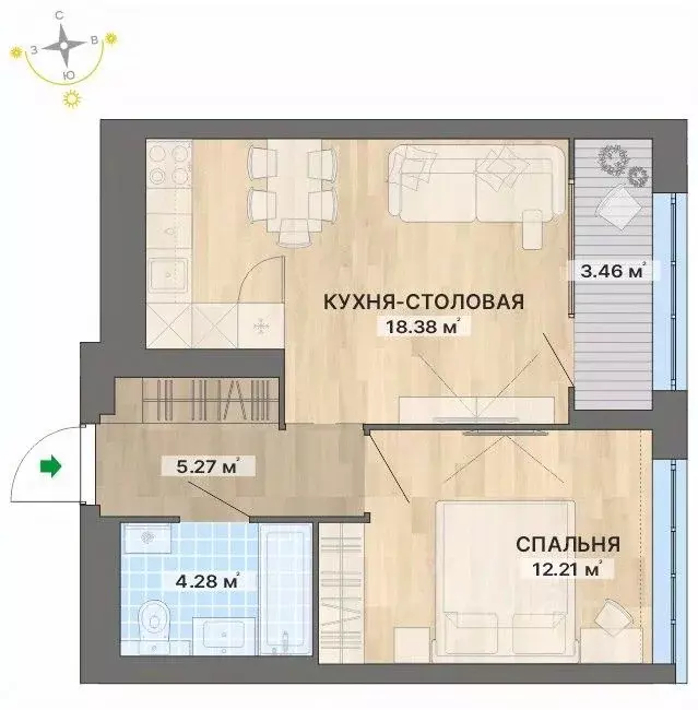 1-к кв. Свердловская область, Екатеринбург пер. Ударников, 33 (43.6 м) - Фото 1