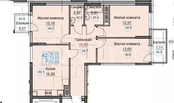 3-к. квартира, 80,4 м, 4/8 эт. - Фото 0