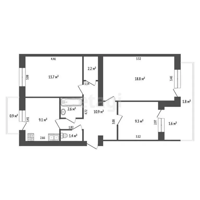 3-комнатная квартира: Саки, Советская улица, 33А (68 м) - Фото 0