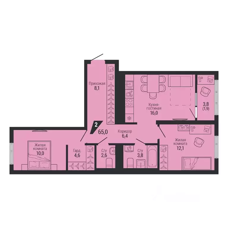 2-к кв. Свердловская область, Екатеринбург Вторчермет жилрайон,  (65.0 ... - Фото 2