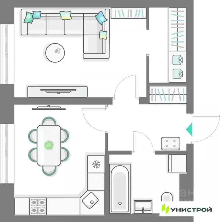 1-к кв. Татарстан, Казань Лето жилой комплекс (38.86 м) - Фото 1