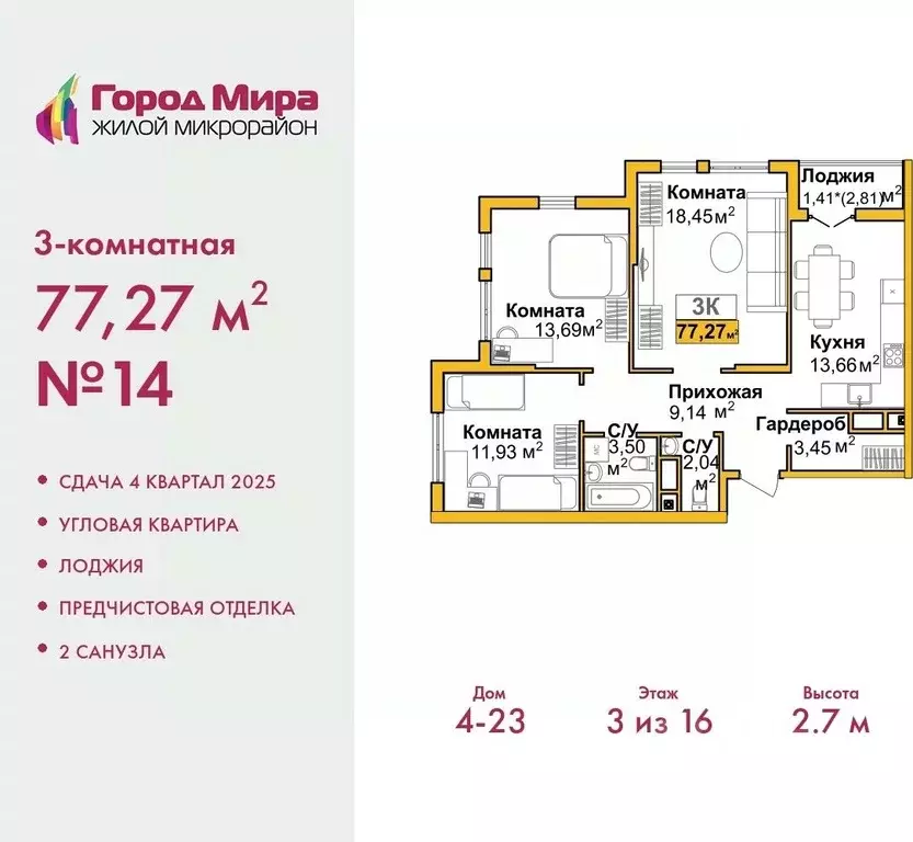3-к кв. Крым, Симферополь Город Мира жилой комплекс (77.27 м) - Фото 0