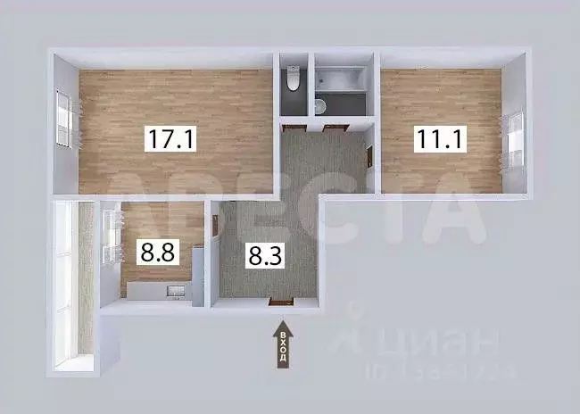 2-к кв. Омская область, Омск ул. 10 лет Октября, 219/1 (53.2 м) - Фото 1