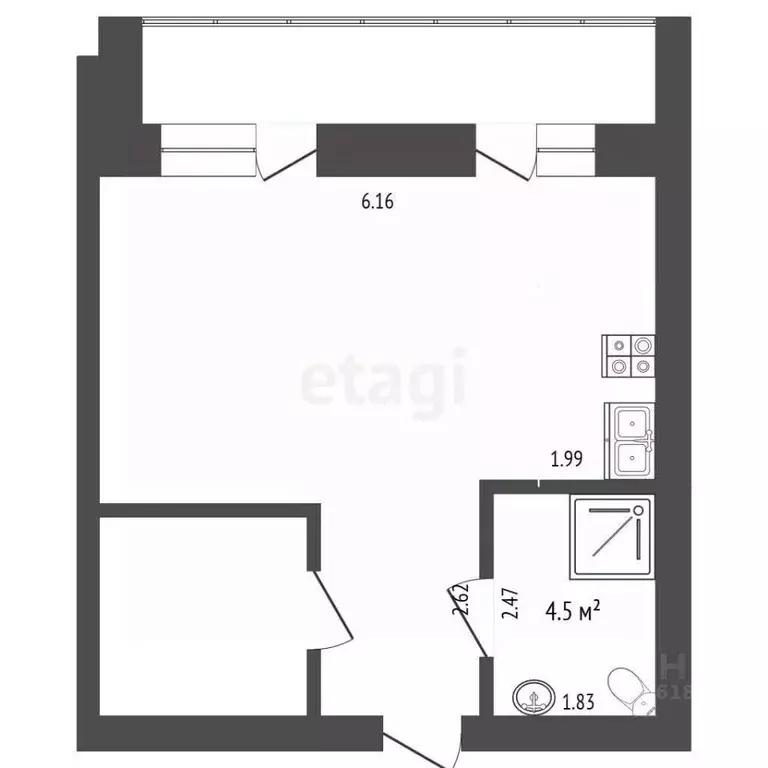 Студия Омская область, Омск ул. Перелета, 28 (37.4 м) - Фото 2