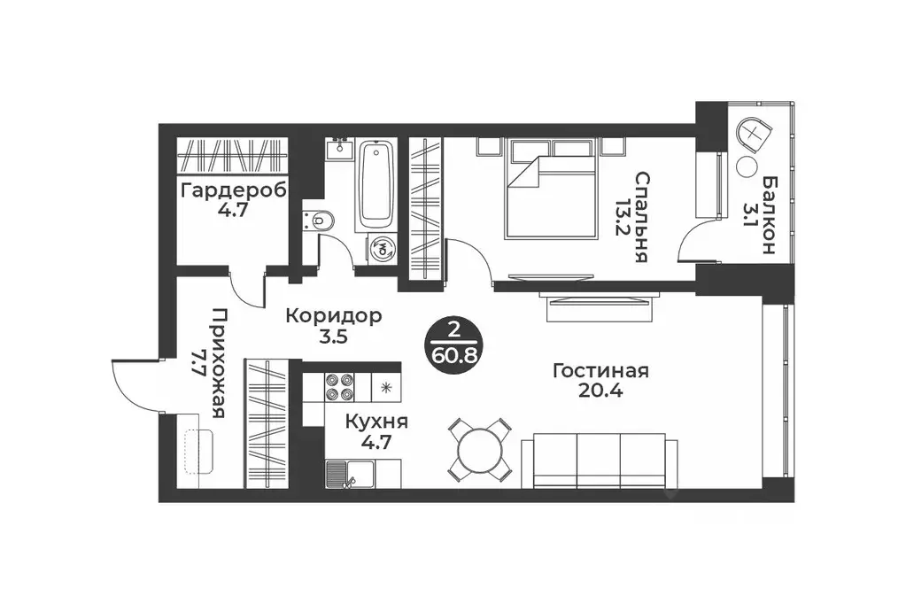 2-к кв. Хакасия, Абакан ул. Генерала Тихонова, 7 (60.8 м) - Фото 0