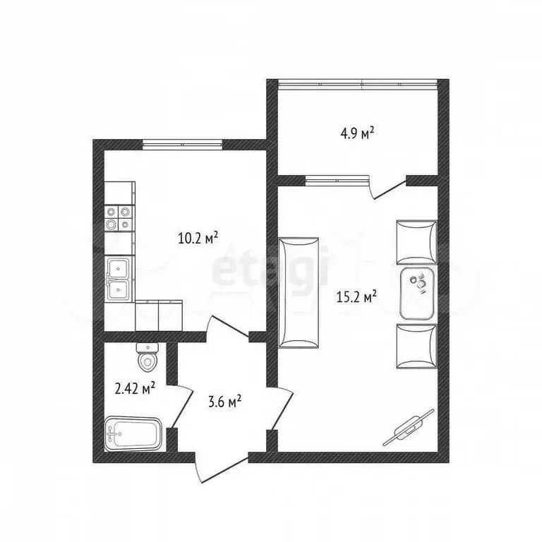 1-к. квартира, 37 м, 4/5 эт. - Фото 0