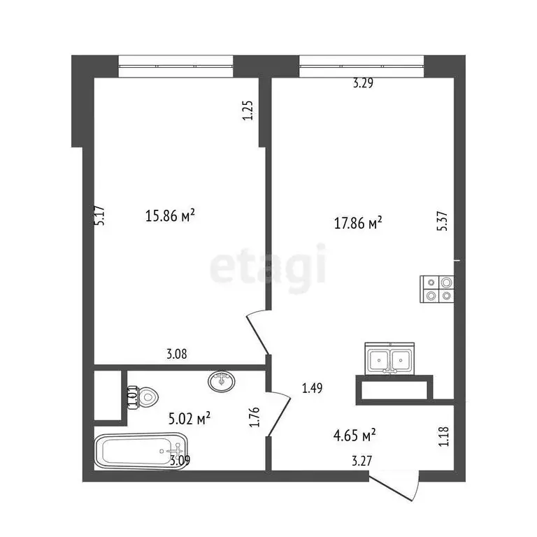 1-комнатная квартира: Тюмень, улица Пожарных и Спасателей, 14 (43.3 м) - Фото 1