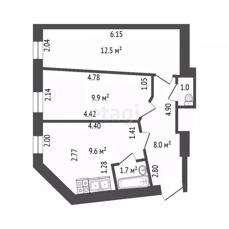 2-к кв. Санкт-Петербург наб. Обводного Канала, 96 (42.7 м) - Фото 1
