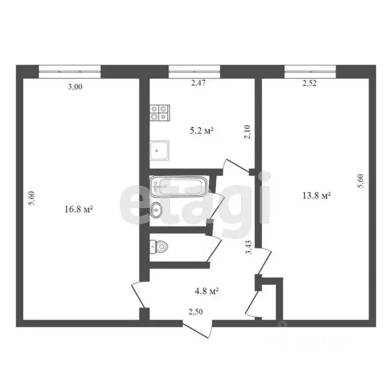 2-к кв. Крым, Симферополь ул. Кечкеметская (55.0 м) - Фото 1