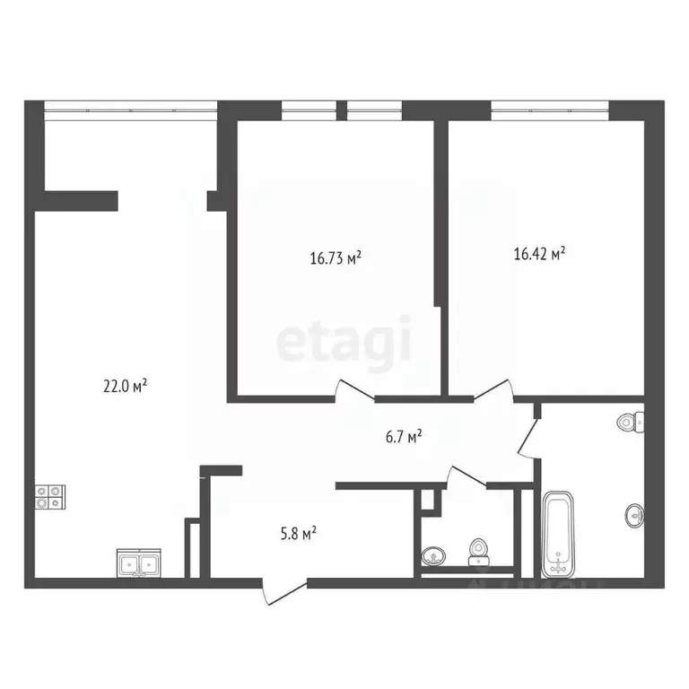 2-к кв. Тюменская область, Тюмень Ставропольская ул., 95 (79.7 м) - Фото 2