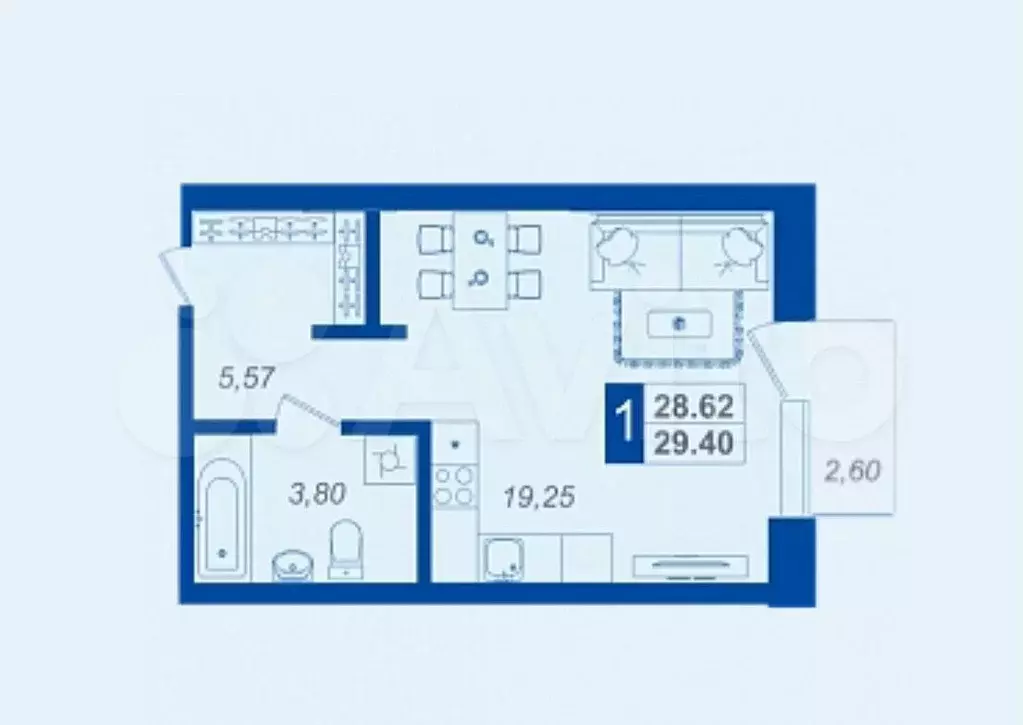 Квартира-студия, 29,4 м, 4/17 эт. - Фото 1