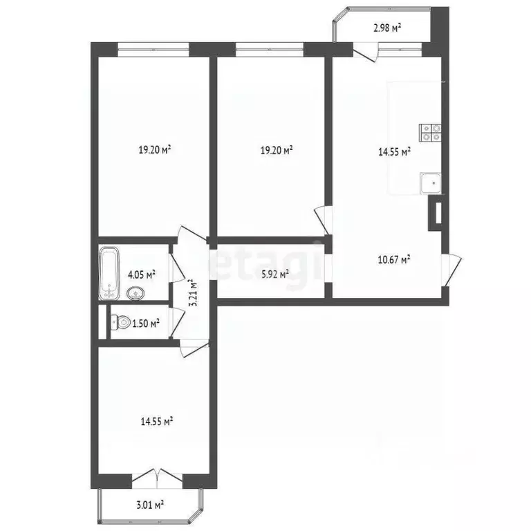 3-к кв. Тюменская область, Тюмень ул. Федюнинского, 60 (92.5 м) - Фото 1
