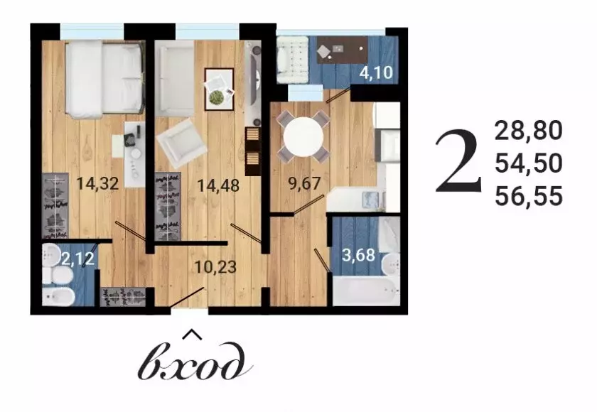 2-комнатная квартира: Воронеж, улица МОПРа, 3 (56.55 м) - Фото 0