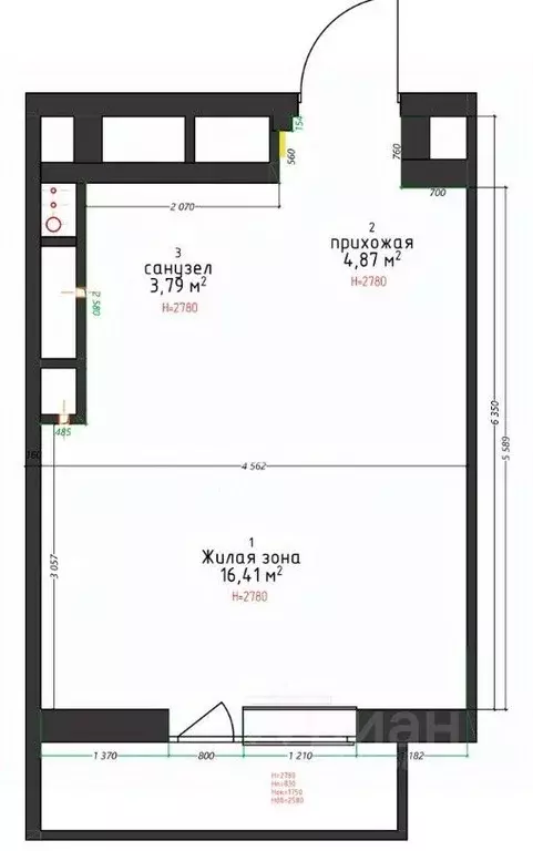 Студия Новосибирская область, Новосибирск ул. Ватутина, 93/2 (24.0 м) - Фото 2
