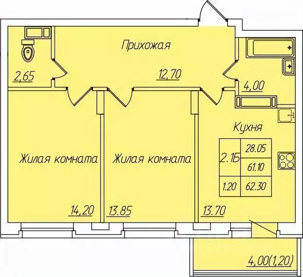 2-к кв. Чувашия, Новочебоксарск Советская ул., 66 (62.3 м) - Фото 1