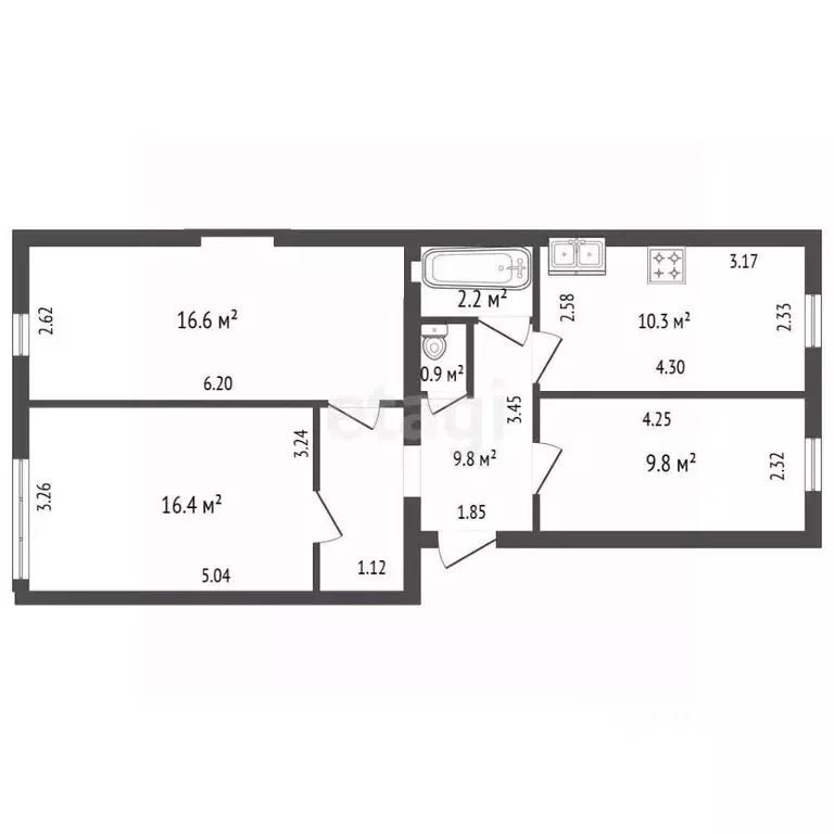 3-к кв. Санкт-Петербург ул. Полозова, 10 (66.2 м) - Фото 2
