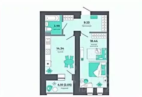 1-к кв. Татарстан, Казань Луговая ул., 52 (48.03 м) - Фото 2