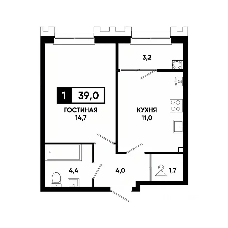 1-к кв. Ставропольский край, Ставрополь просп. Российский, 16к1 (39.0 ... - Фото 1