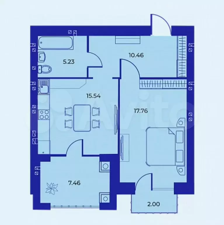 1-к. квартира, 57,5 м, 4/9 эт. - Фото 1