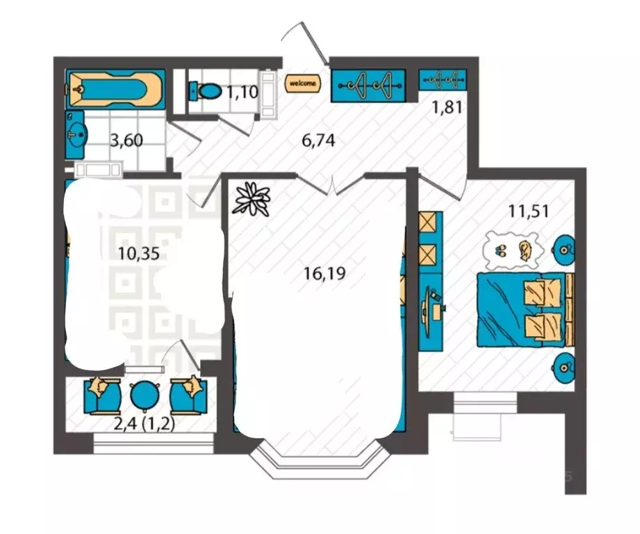 2-к кв. Краснодарский край, Анапа ул. Крылова, 13к3 (55.0 м) - Фото 2