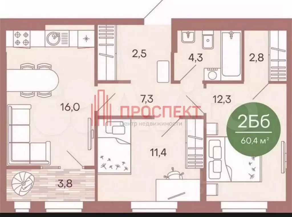 2-к. квартира, 60 м, 14/17 эт. - Фото 0
