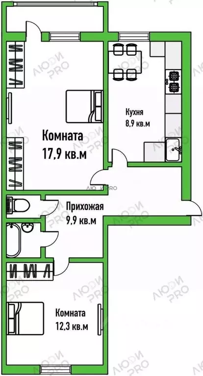 2-к кв. Кировская область, Киров Мининский мкр, ул. Тургенева, 16 ... - Фото 2