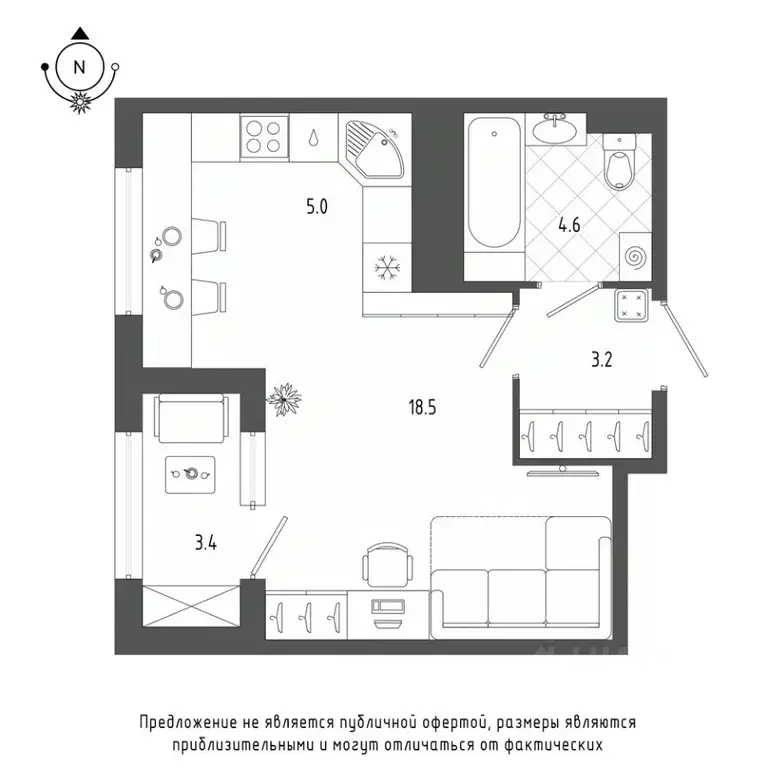 Студия Санкт-Петербург бул. Измайловский, 9 (32.9 м) - Фото 0