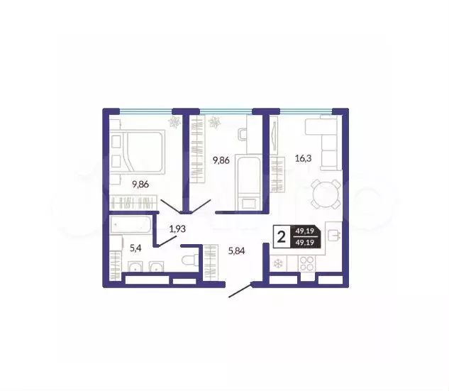 2-к. квартира, 49,1 м, 4/10 эт. - Фото 1