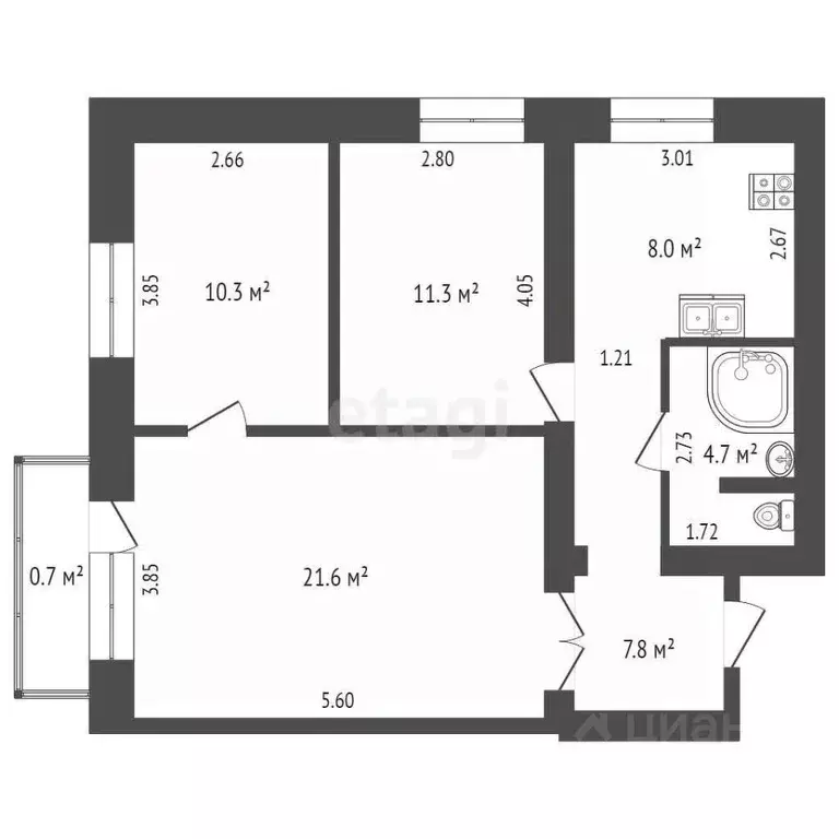 3-к кв. Омская область, Омск ул. 4-я Транспортная, 38 (64.2 м) - Фото 1