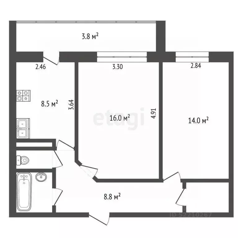 2-к кв. Татарстан, Набережные Челны просп. Мира, 8А (53.7 м) - Фото 2