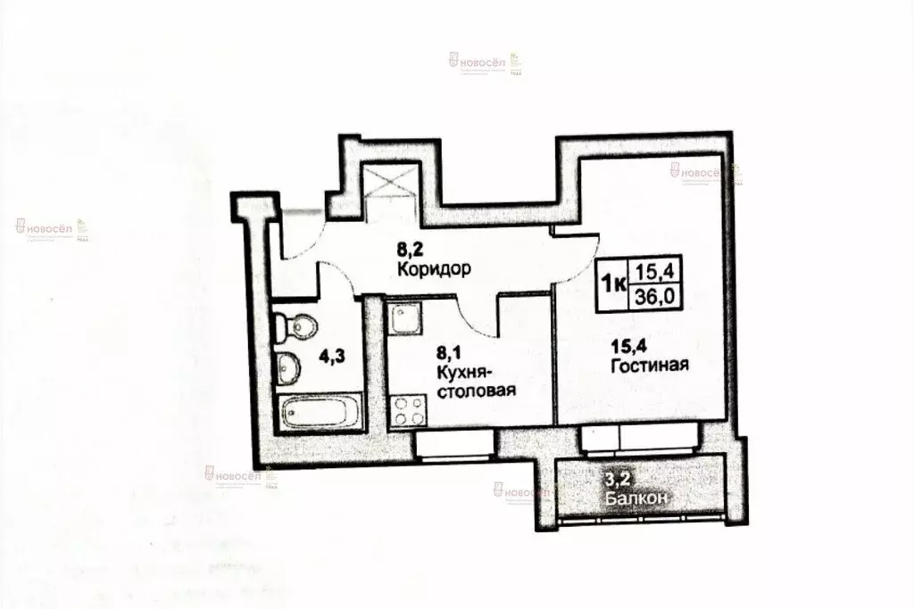 1-комнатная квартира: село Косулино, Молодёжная улица, 1 (36 м) - Фото 0