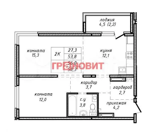 2-к. квартира, 56 м, 17/17 эт. - Фото 0