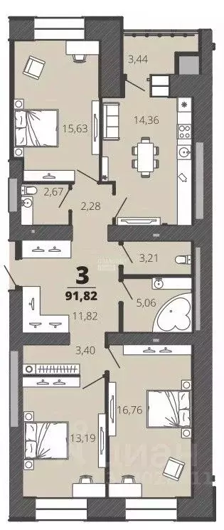 3-к кв. Рязанская область, Рязань ул. Космонавтов, 16 (91.8 м) - Фото 1