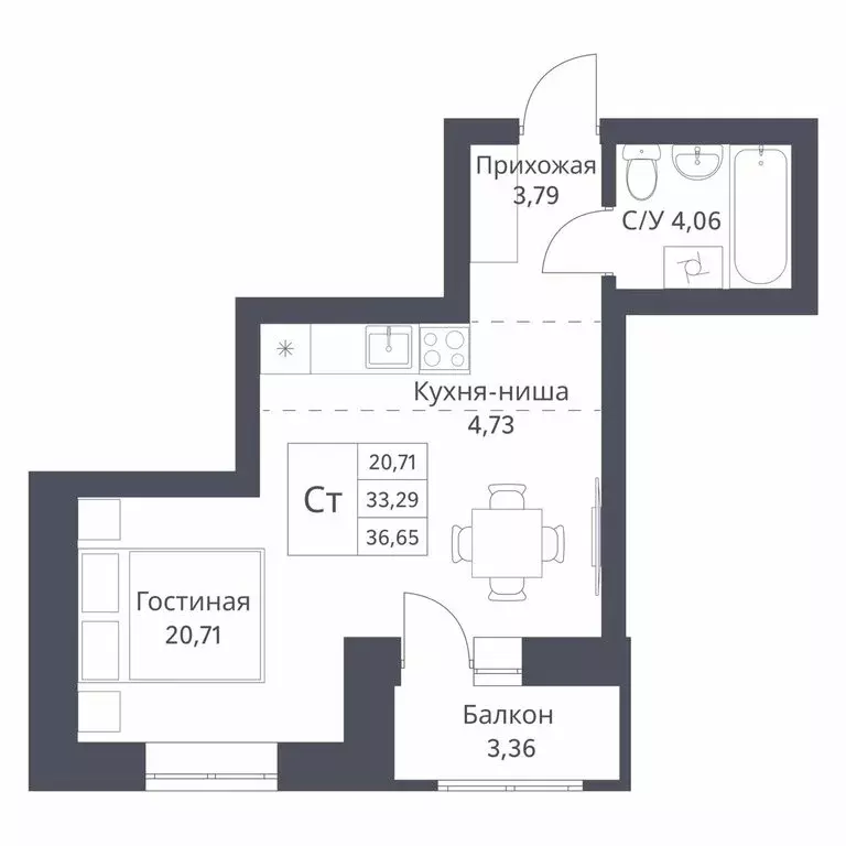 Квартира-студия: Новосибирск, Игарская улица, 40/2 (33.29 м) - Фото 0