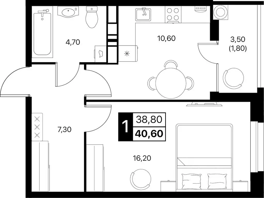 1-к кв. Ростовская область, Ростов-на-Дону бул. Авиаторов (40.6 м) - Фото 1