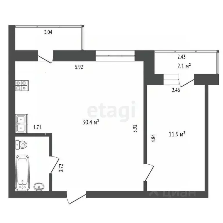 1-к кв. Тюменская область, Тюмень ул. Шишкова, 19 (46.3 м) - Фото 0
