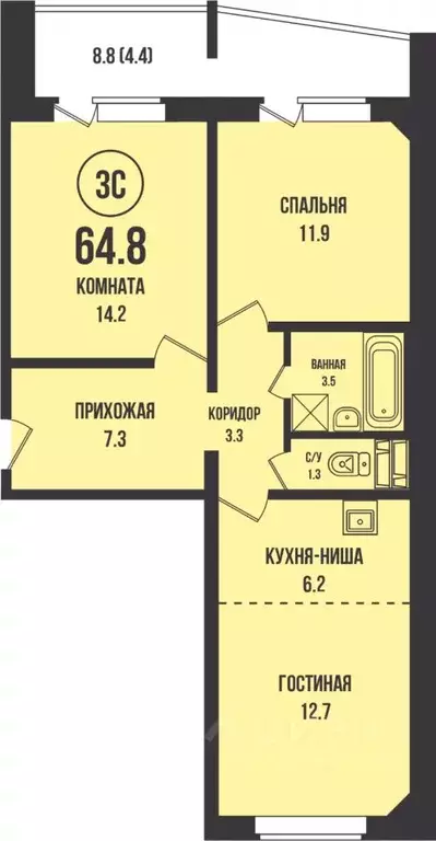 2-к кв. Новосибирская область, Новосибирск ул. Имени генерал-майора ... - Фото 0