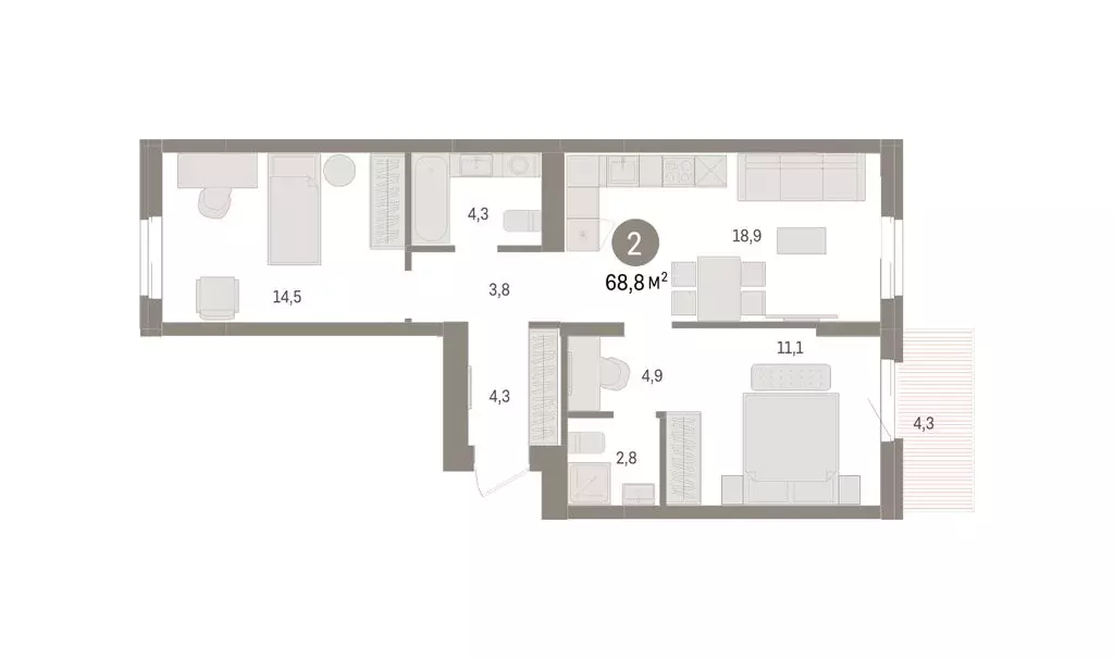 2-комнатная квартира: Омск, ЖК Кварталы Драверта (68.82 м) - Фото 2