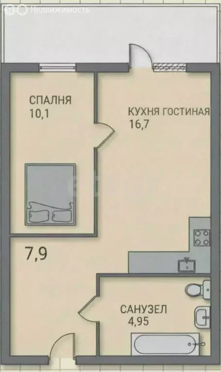 1-комнатная квартира: Казань, улица Аметьевская Магистраль, 16к1 (44.5 ... - Фото 1