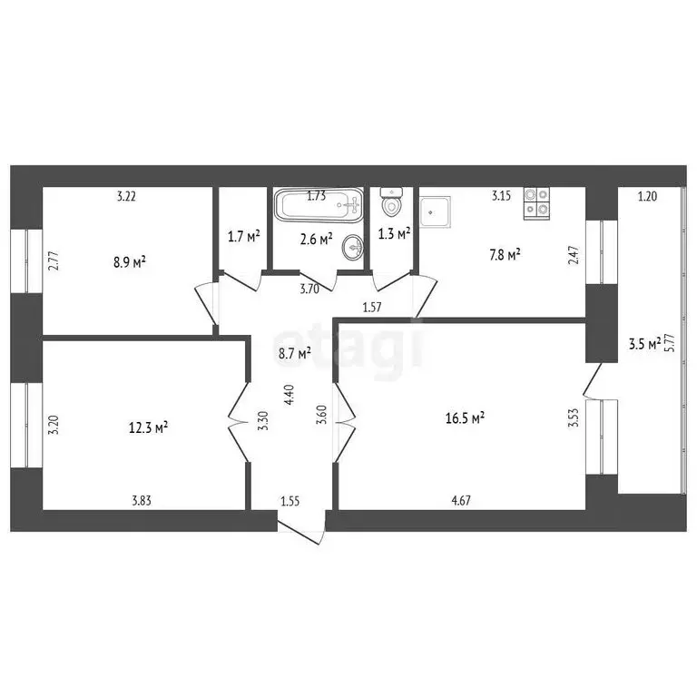 3-комнатная квартира: Стерлитамак, Комсомольская улица, 74 (51.1 м) - Фото 1