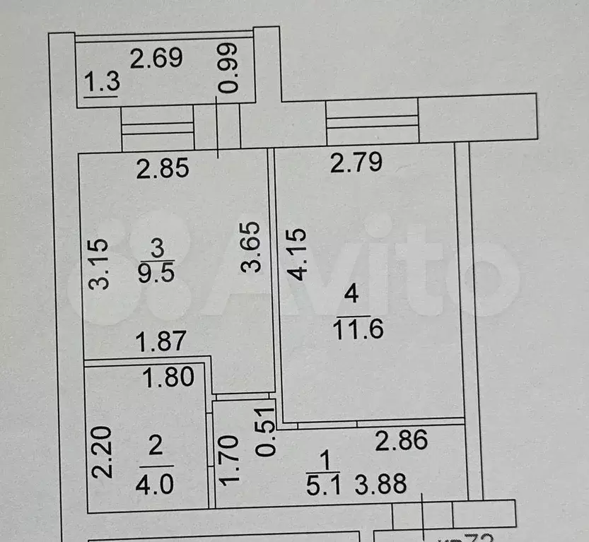 1-к. квартира, 31,1 м, 3/5 эт. - Фото 0