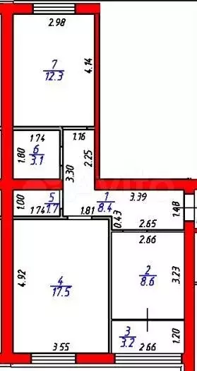 2-к. квартира, 54.8 м, 2/3 эт. - Фото 0