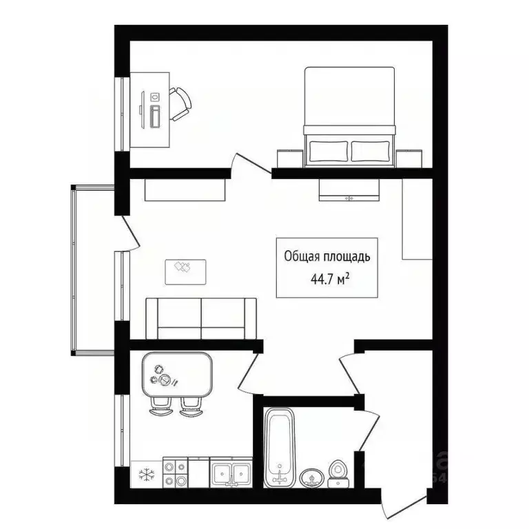 2-к кв. Новосибирская область, Новосибирск ул. Гоголя, 35 (44.7 м) - Фото 2