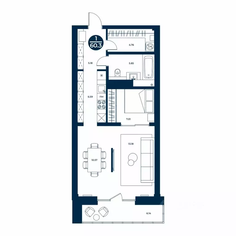 1-к кв. Хакасия, Абакан ул. Генерала Тихонова, 14 (60.3 м) - Фото 1