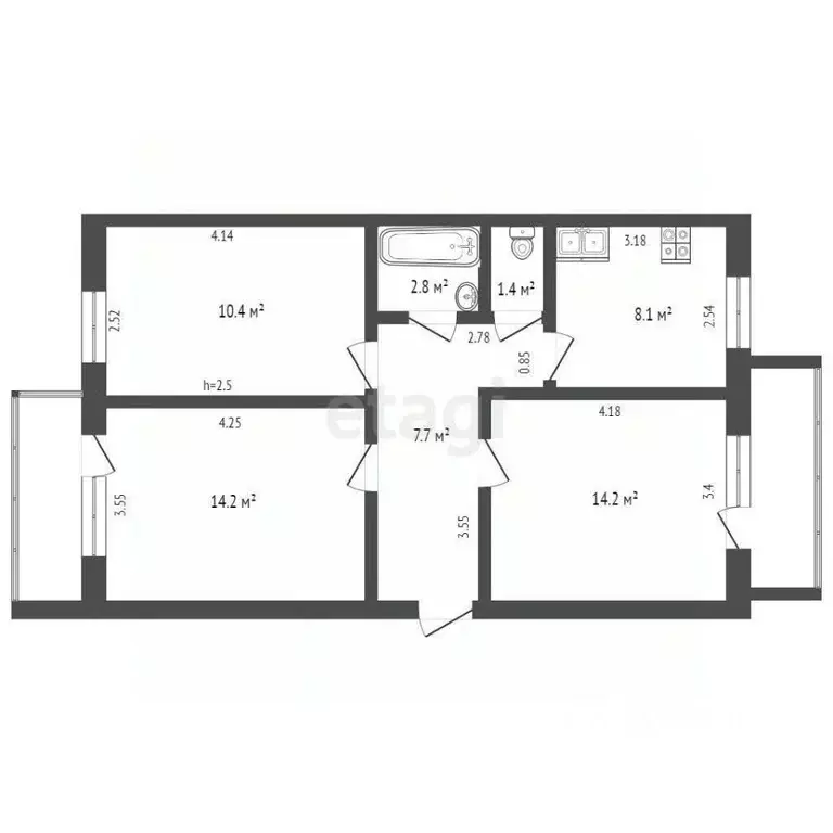 3-к кв. Мордовия, Саранск ул. Богдана Хмельницкого, 14 (60.1 м) - Фото 1
