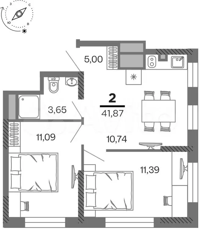 2-к. квартира, 41,9 м, 20/25 эт. - Фото 1