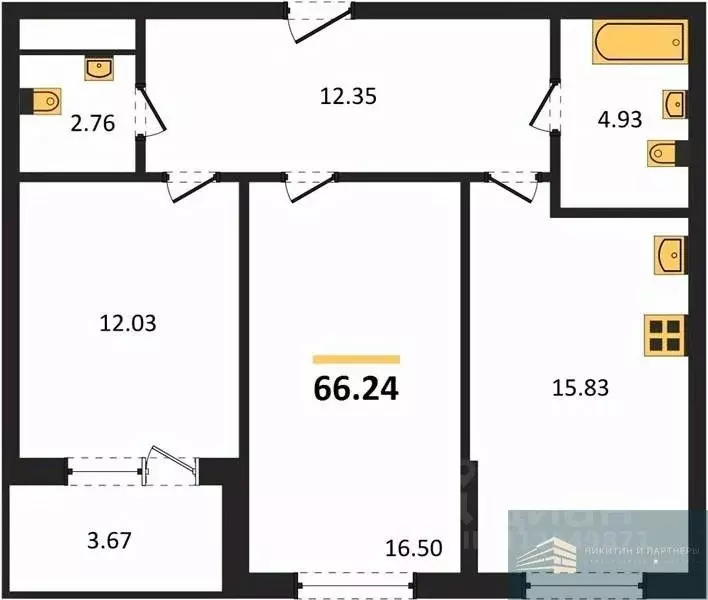 2-к кв. Воронежская область, Воронеж ул. Ломоносова, 116/2 (66.2 м) - Фото 0