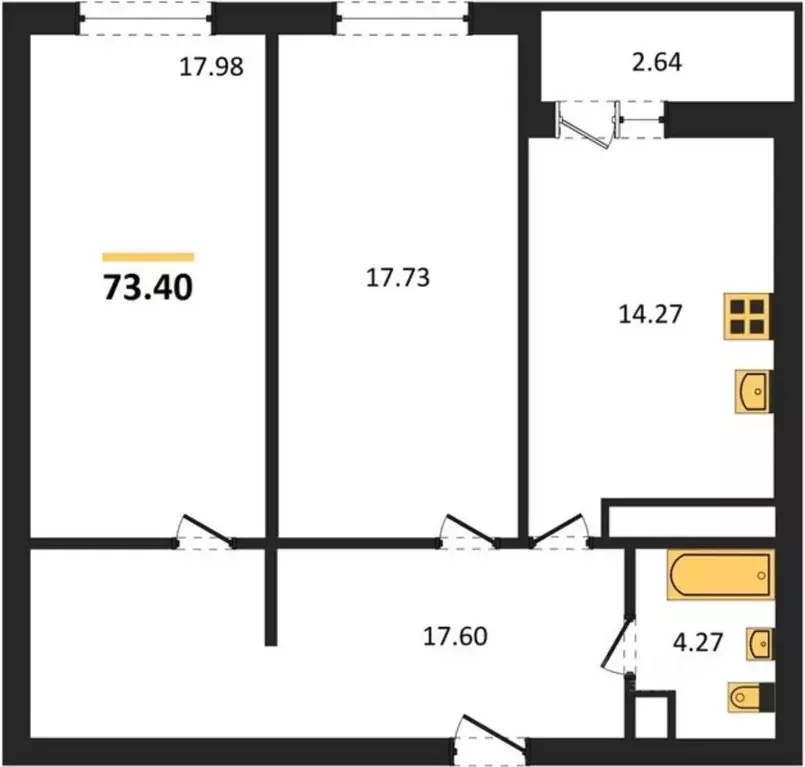 2-к кв. Самарская область, Самара Московское ш., 9 (73.4 м) - Фото 2